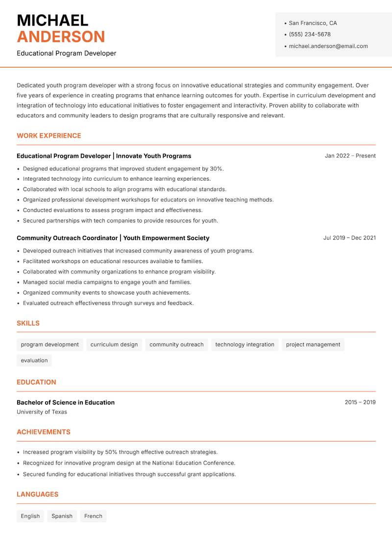 Head of Youth Development resume template — Modern Professional