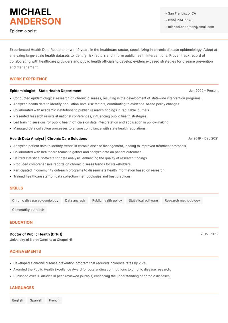 Health Data Researcher resume template — Modern Professional