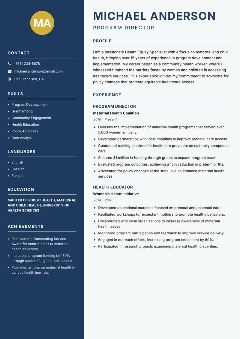 Health Equity Specialist resume template — Classic Clean