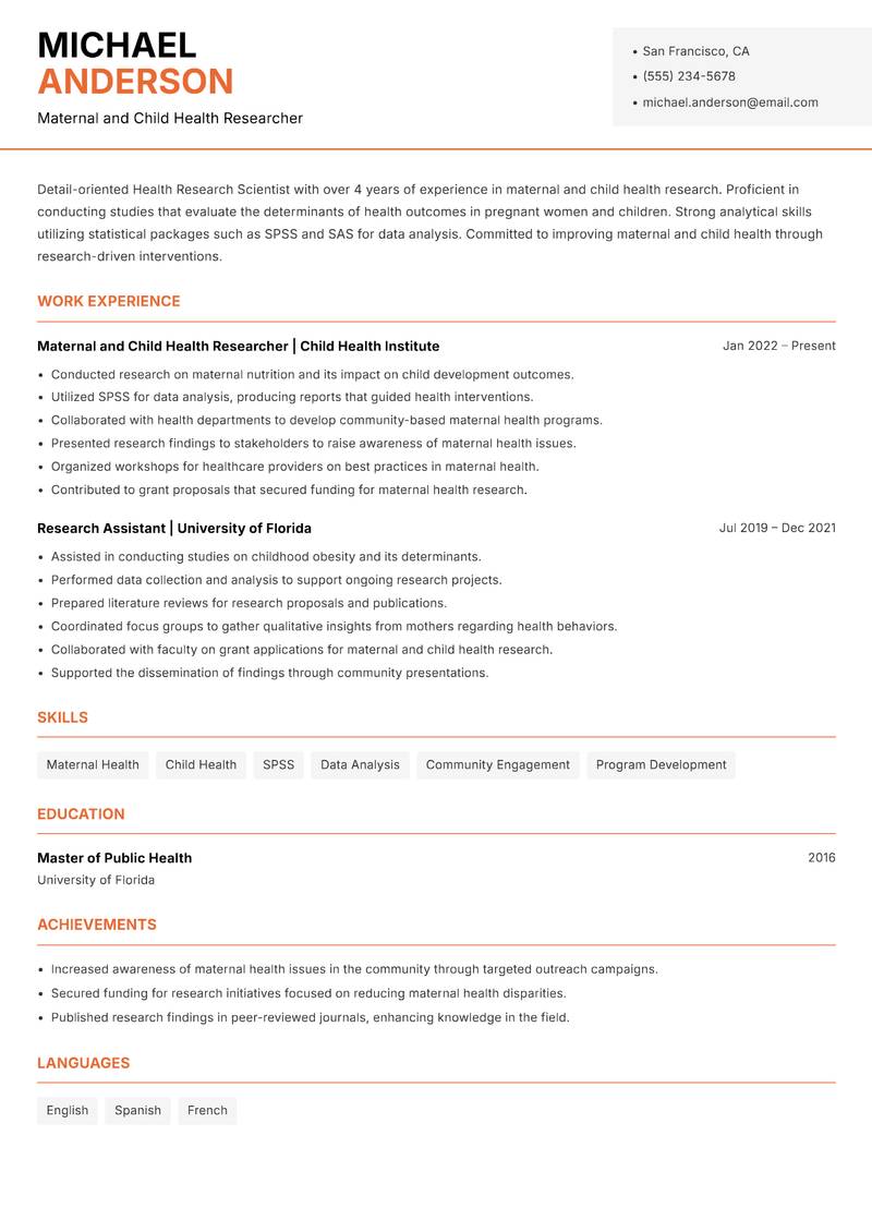 Health Research Scientist resume template — Modern Professional