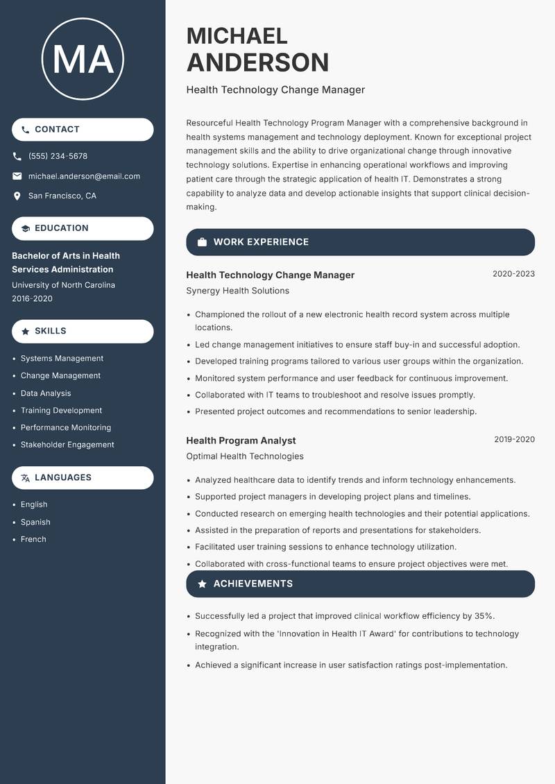 Health Technology Program Manager resume template — Compact