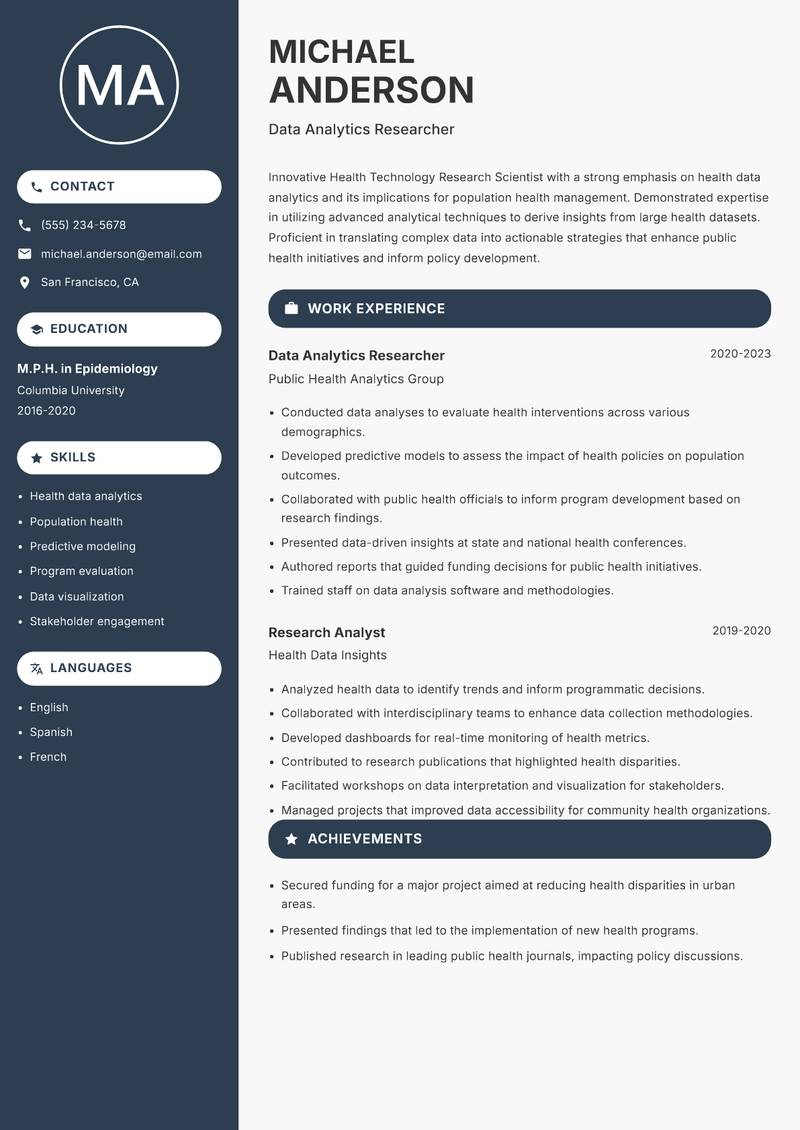 Health Technology Research Scientist resume template — Compact