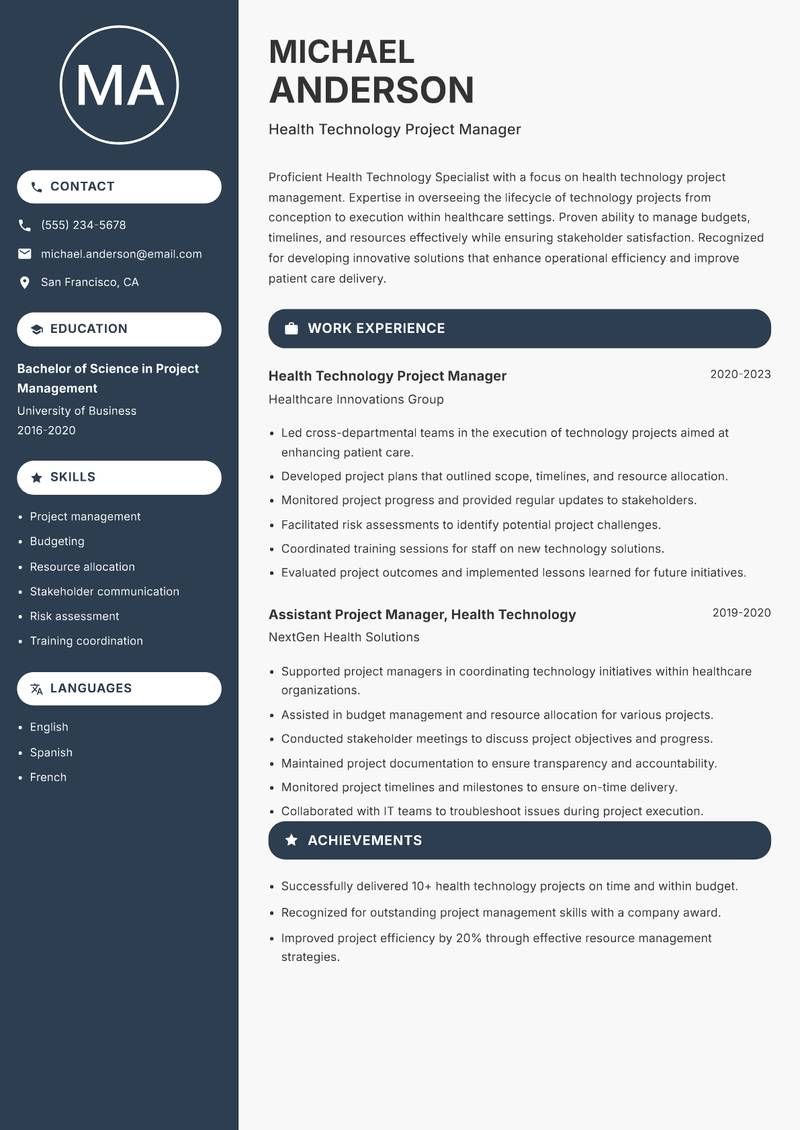 Health Technology Specialist resume template — Compact