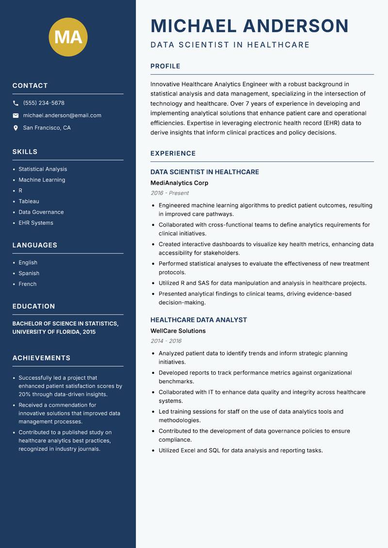 Healthcare Analytics Engineer resume template — Classic Clean