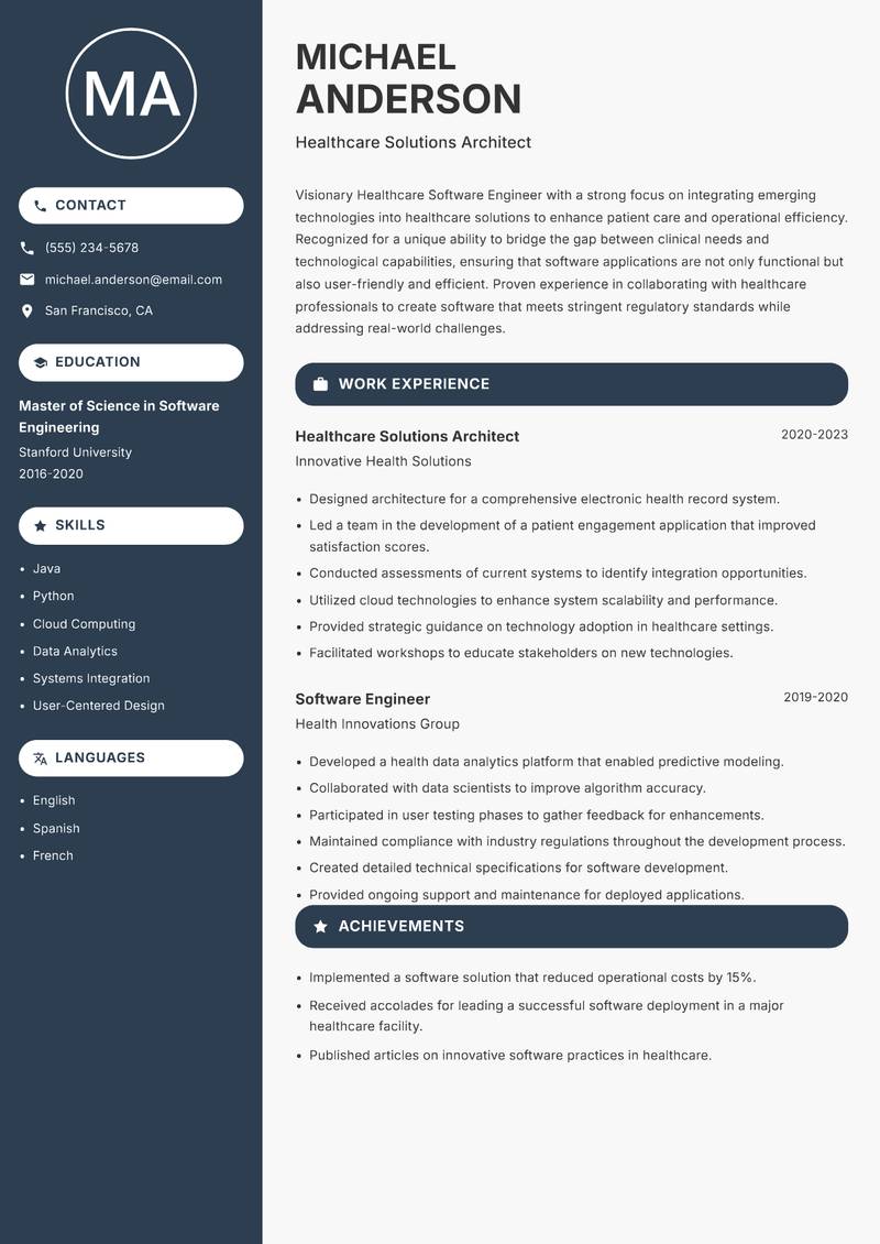 Healthcare Software Engineer resume template — Compact