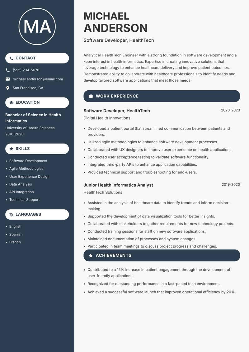 HealthTech Engineer resume template — Compact