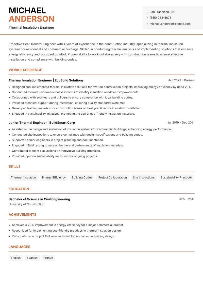 Heat Transfer Engineer resume template — Modern Professional