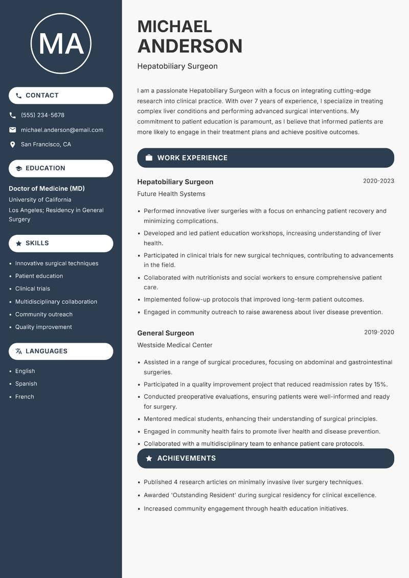 Hepatobiliary Surgeon resume template — Compact