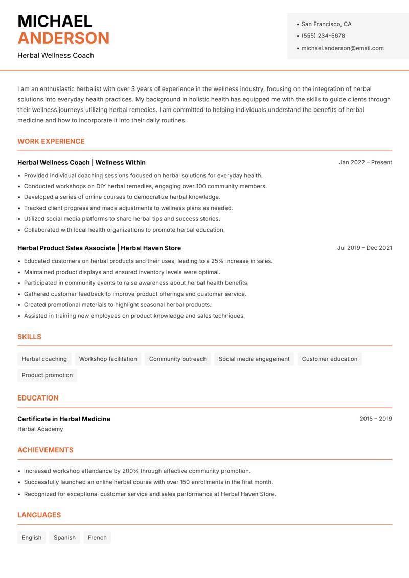 Herbalist resume template — Modern Professional