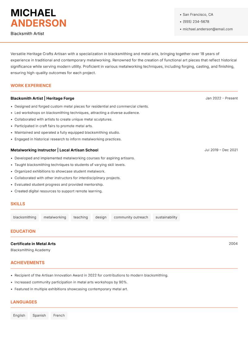 Heritage Crafts Artisan resume template — Modern Professional