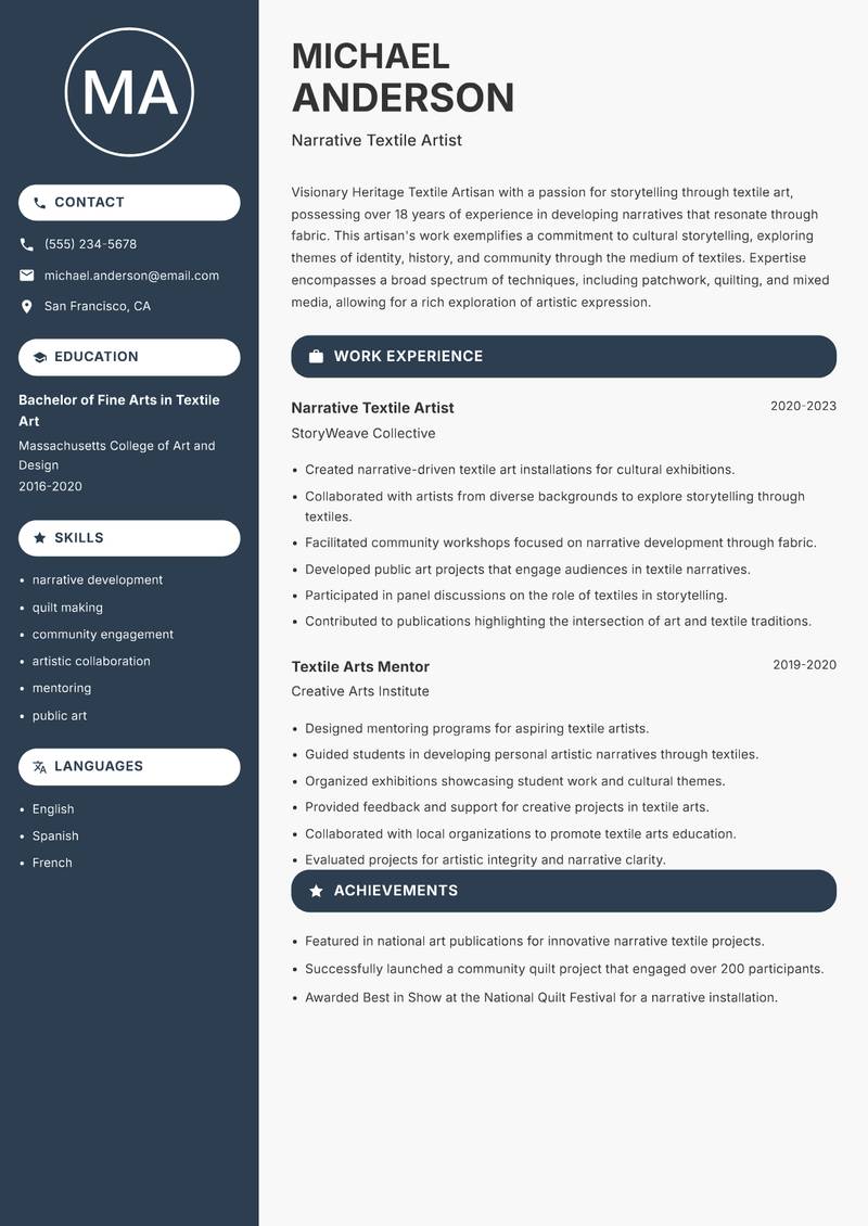 Heritage Textile Artisan resume template — Compact