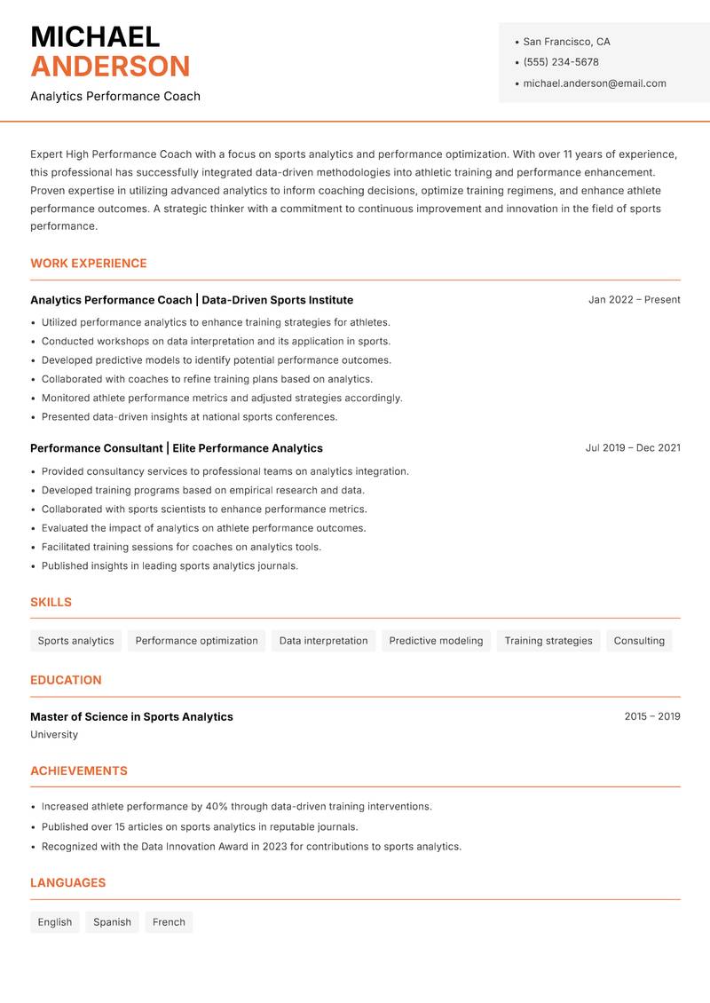 High Performance Coach resume template — Modern Professional