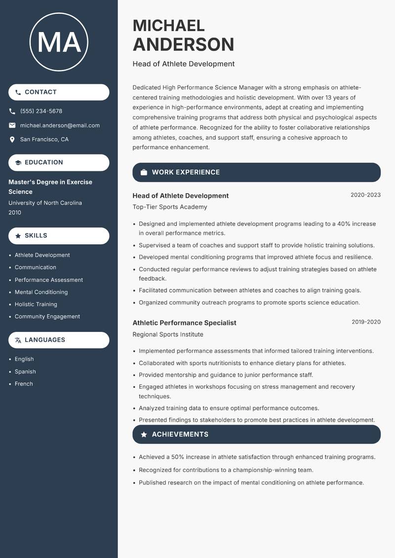 High Performance Science Manager resume template — Compact
