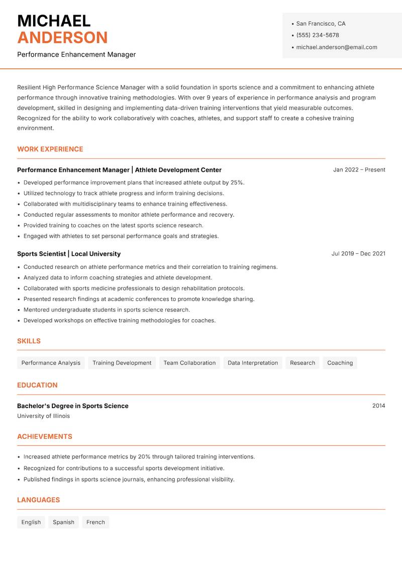 High Performance Science Manager resume template — Modern Professional