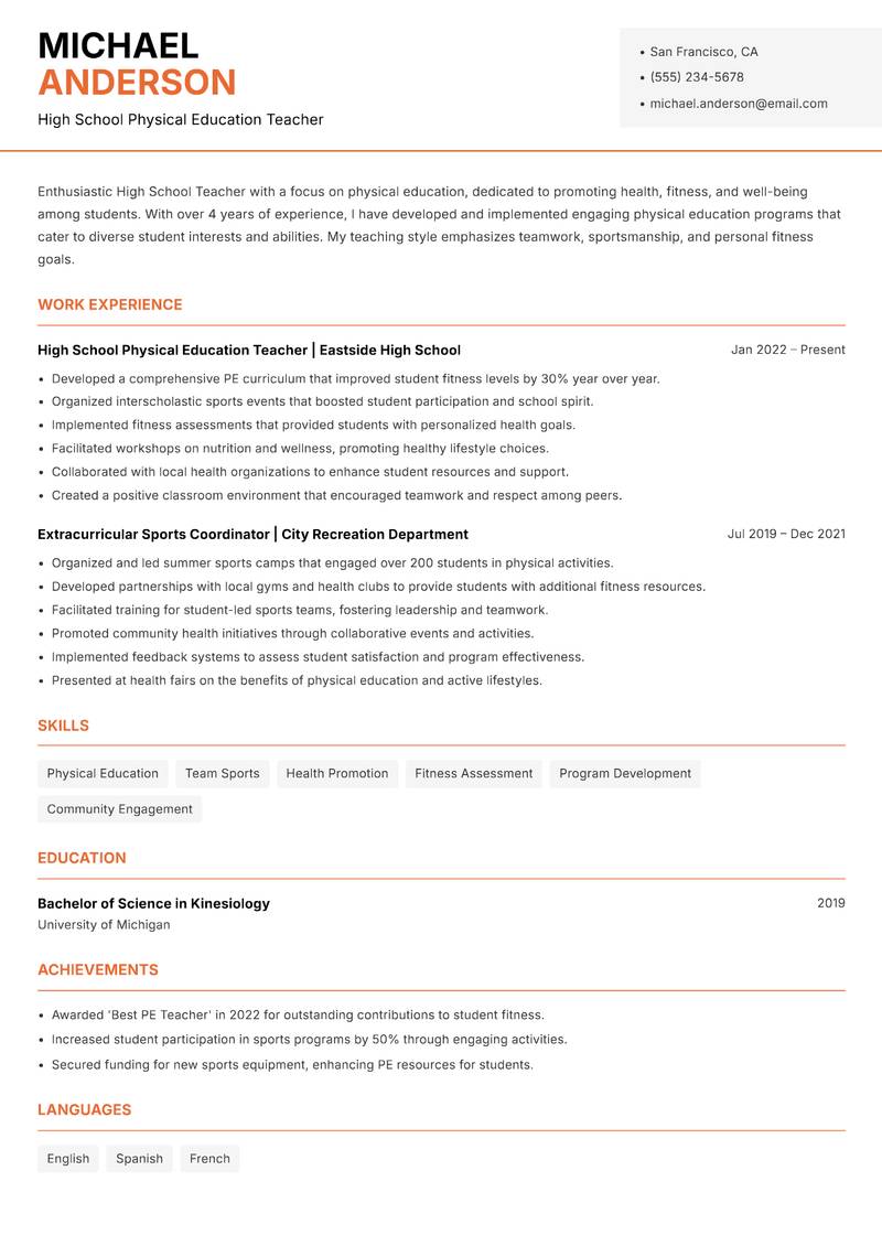 High School Teacher resume template — Modern Professional