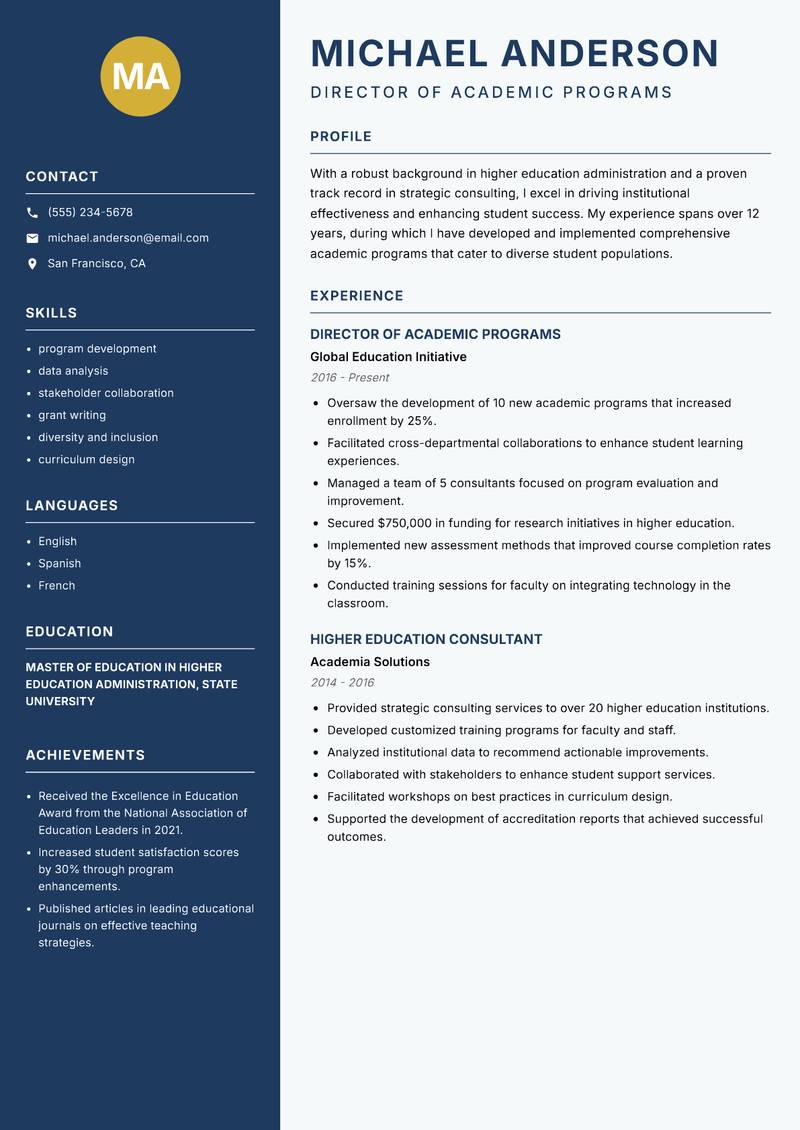 Higher Education Consultant resume template — Classic Clean