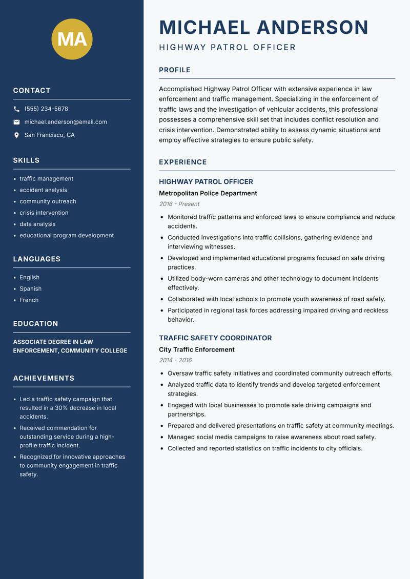 Highway Patrol Officer resume template — Classic Clean