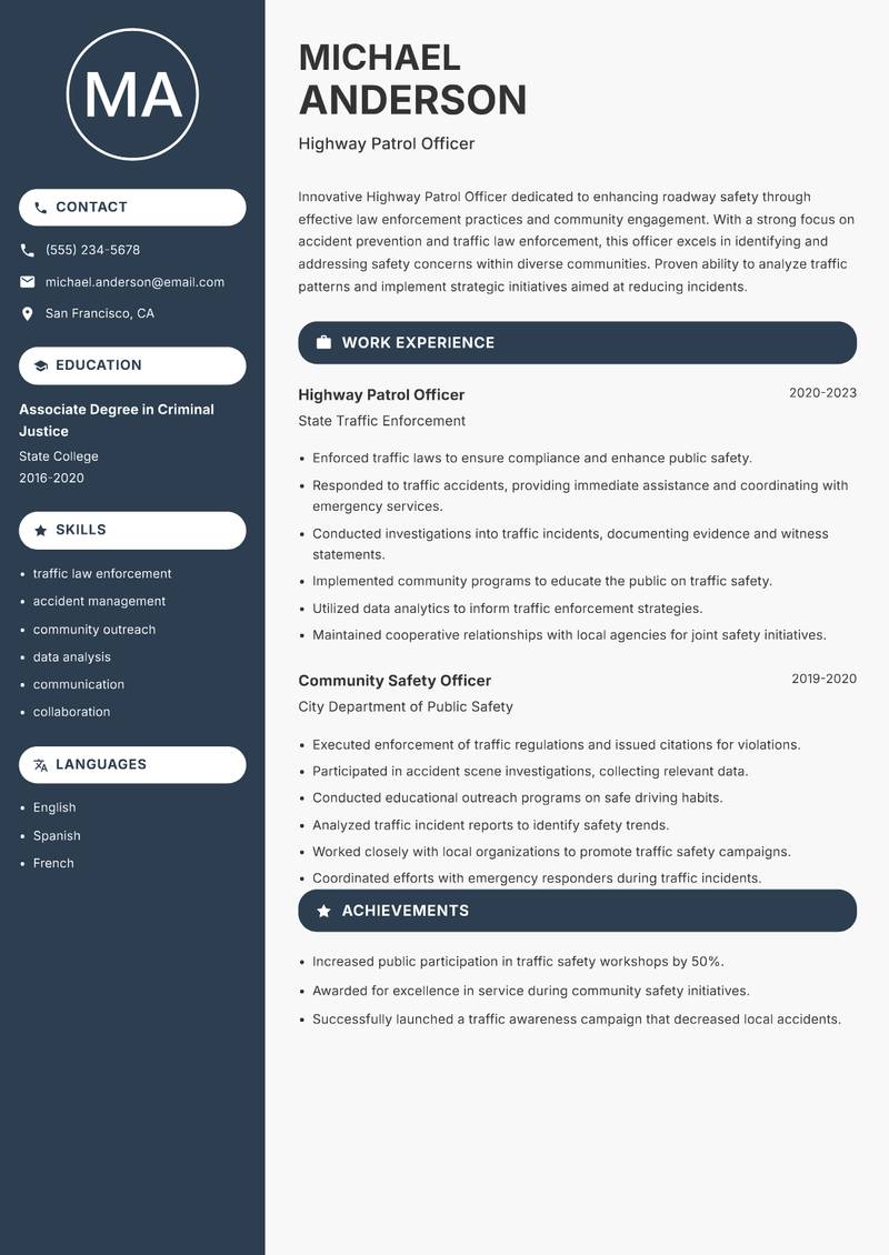 Highway Patrol Officer resume template — Compact