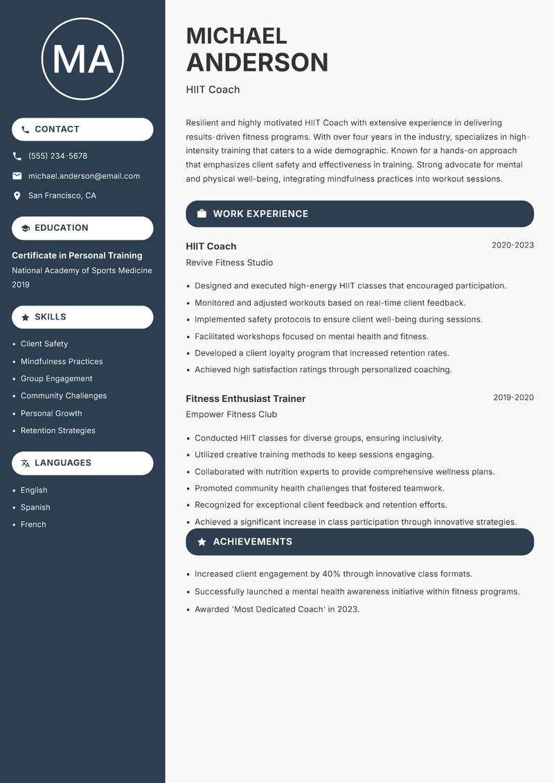 HIIT Coach resume template — Compact