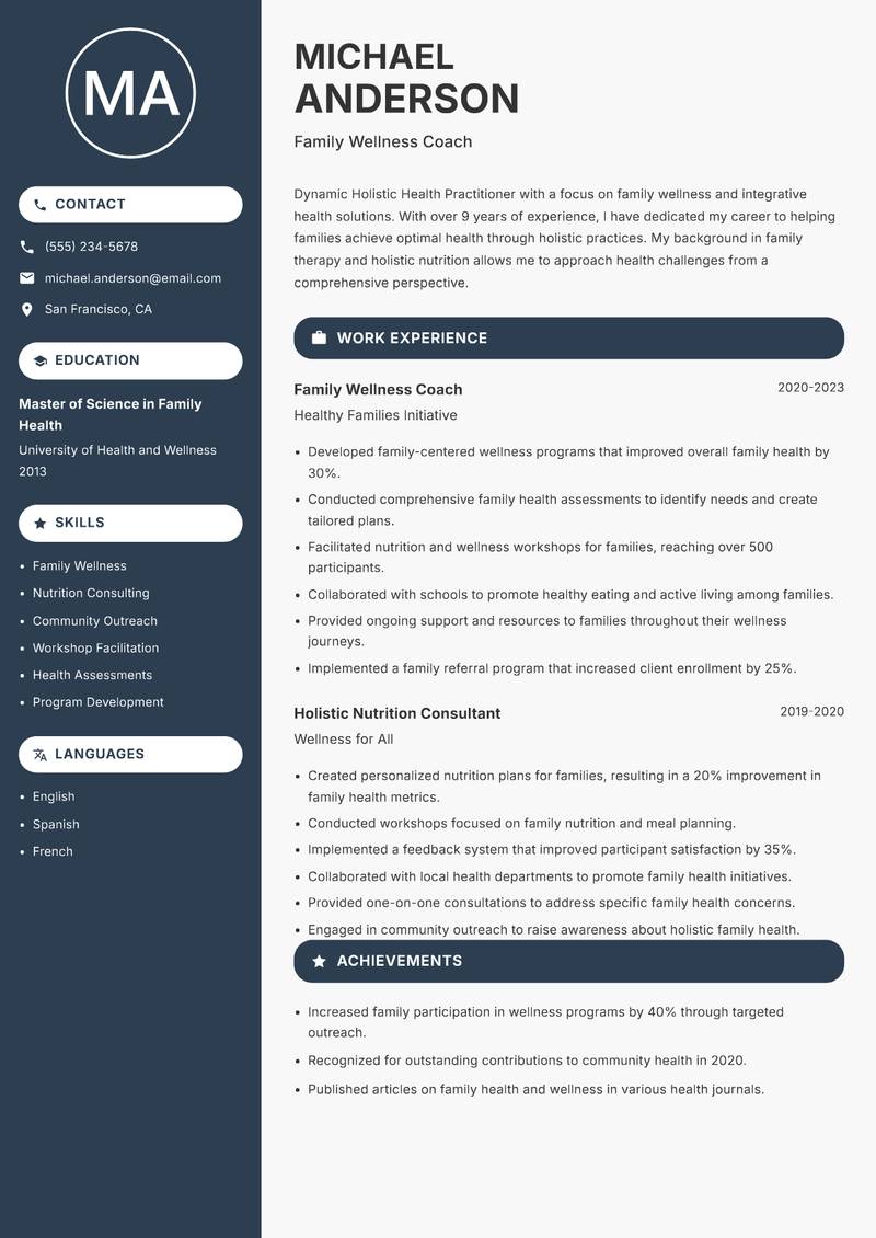 Holistic Health Practitioner resume template — Compact