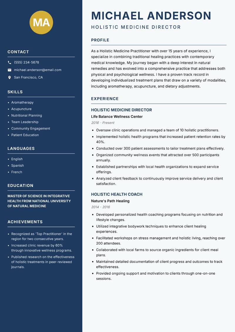Holistic Medicine Practitioner resume template — Classic Clean