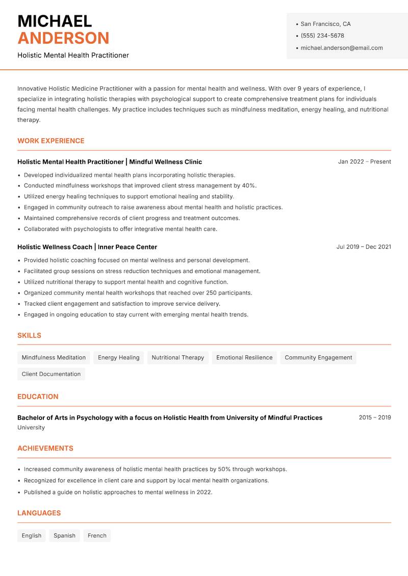 Holistic Medicine Practitioner resume template — Modern Professional