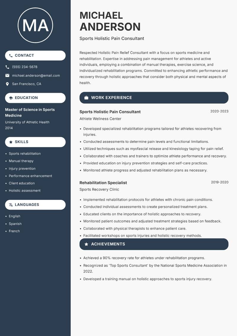 Holistic Pain Relief Consultant resume template — Compact