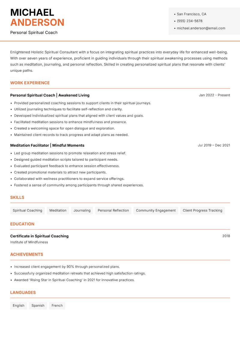 Holistic Spiritual Consultant resume template — Modern Professional