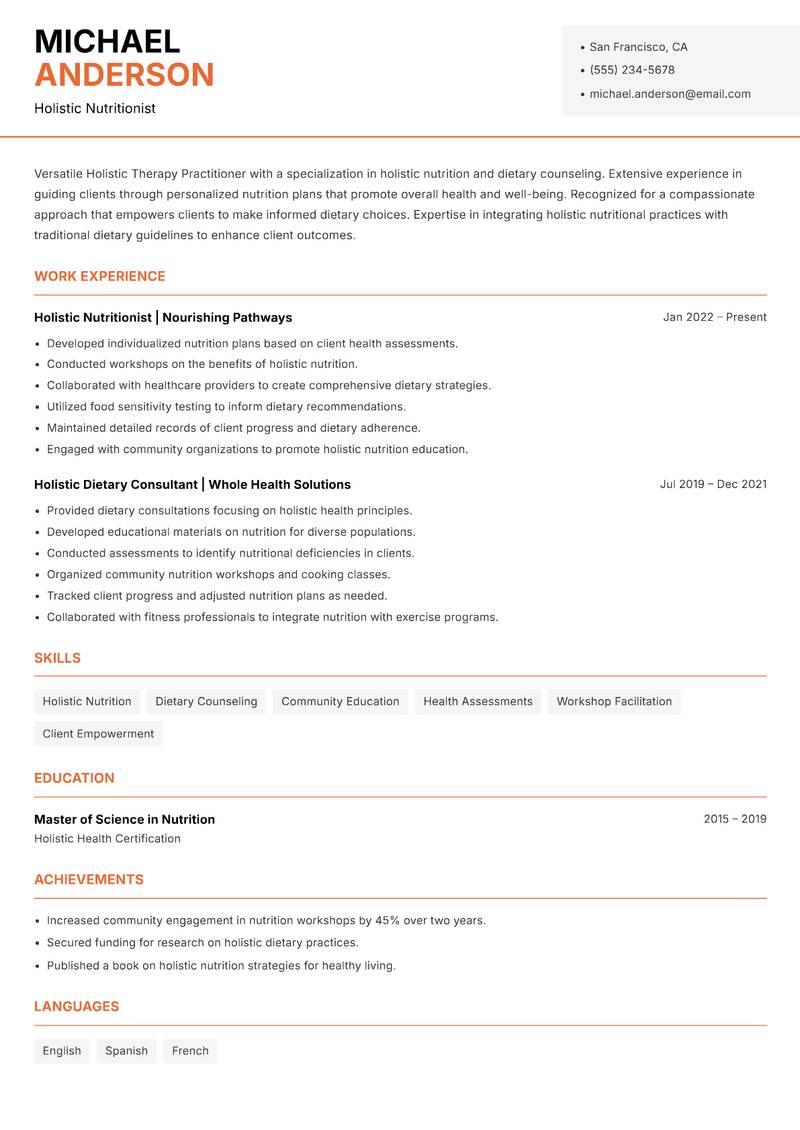 Holistic Therapy Practitioner resume template — Modern Professional
