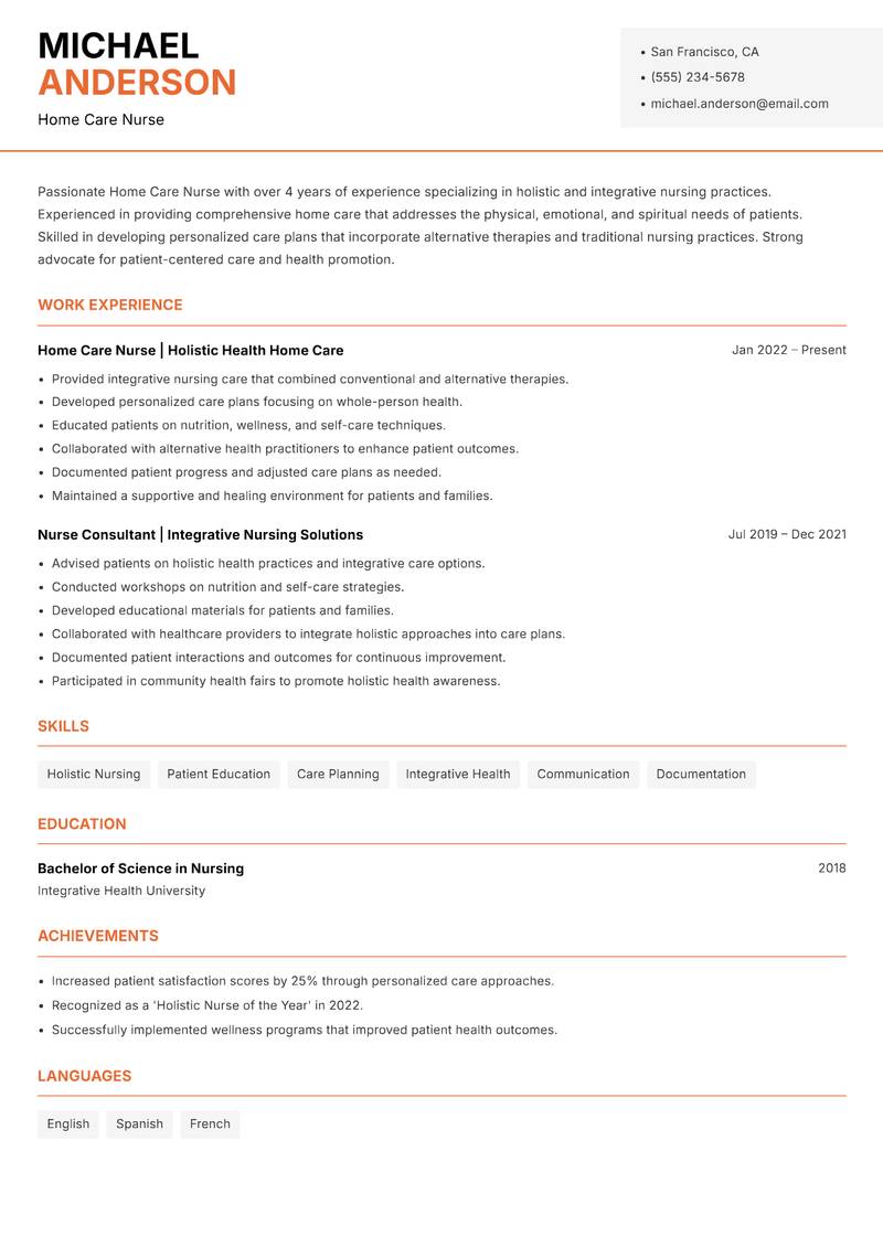 Home Care Nurse resume template — Modern Professional