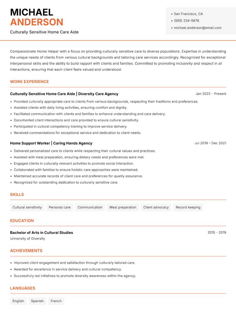 Home Helper resume template — Modern Professional