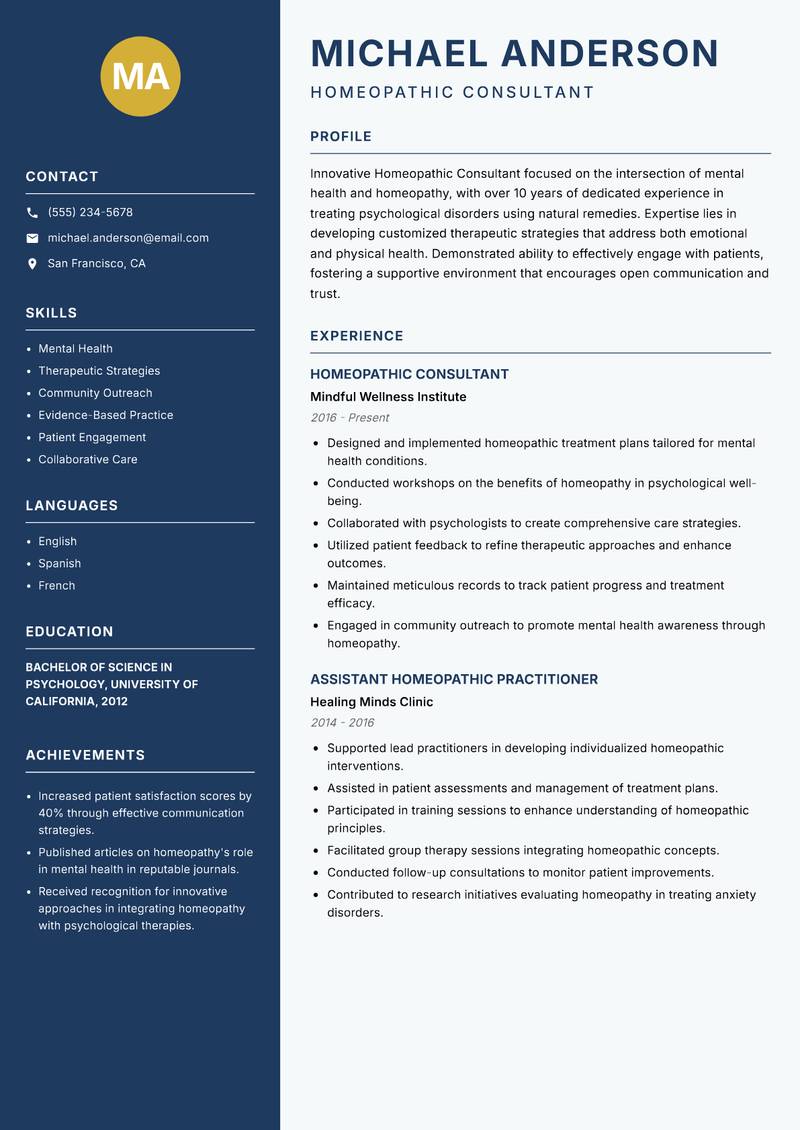 Homeopathic Consultant resume template — Classic Clean