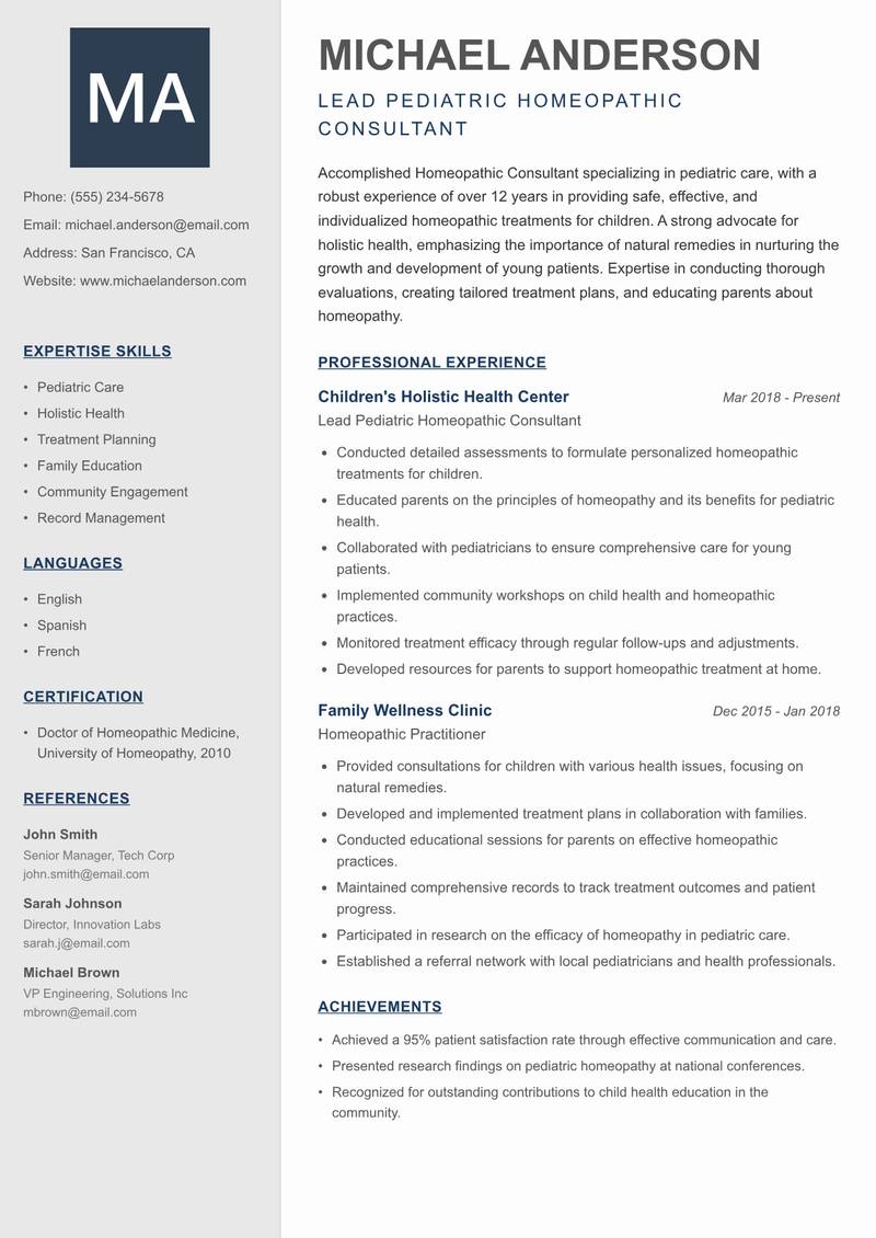 Homeopathic Consultant resume template — Creative Minimal