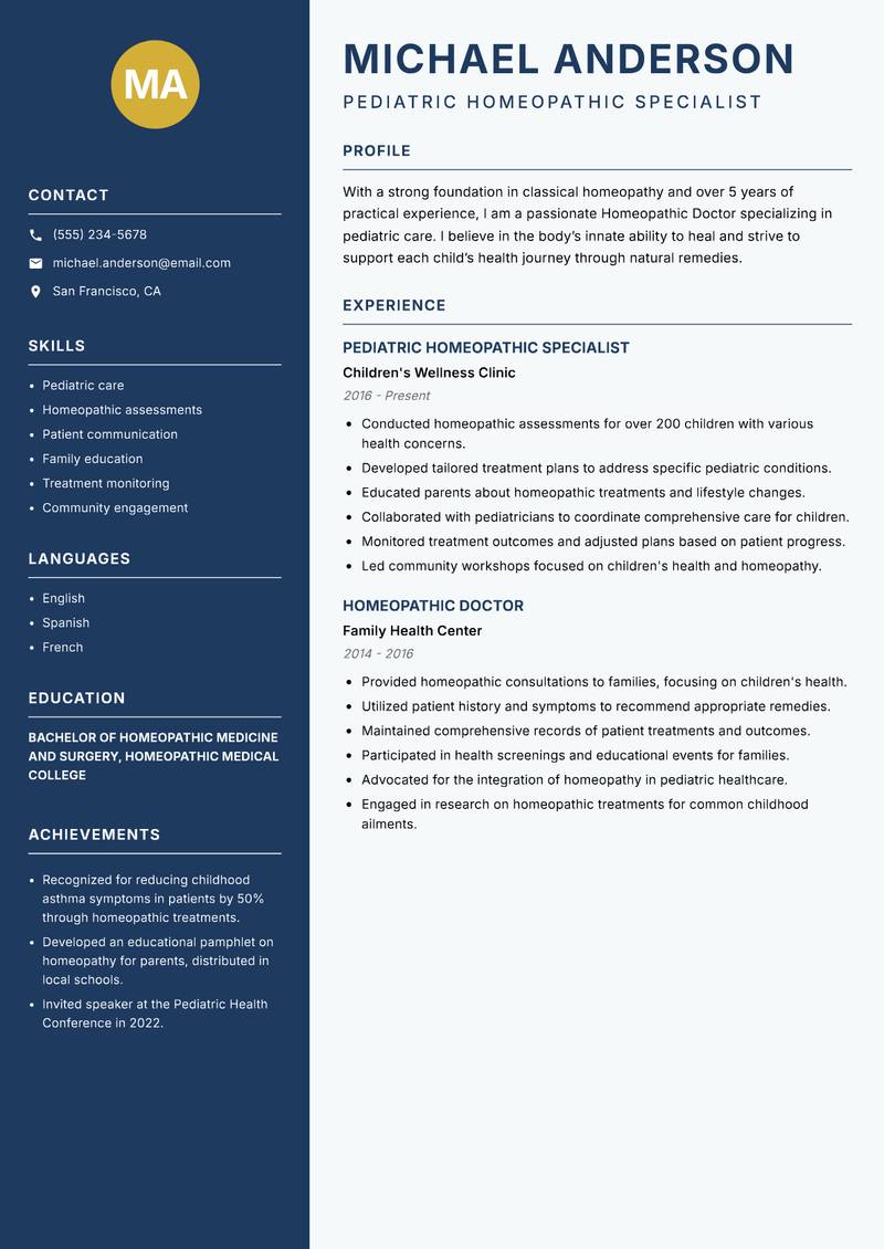 Homeopathic Doctor resume template — Classic Clean