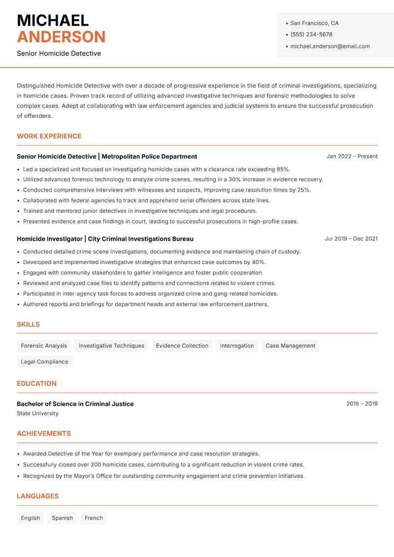 Homicide Detective resume template — Modern Professional