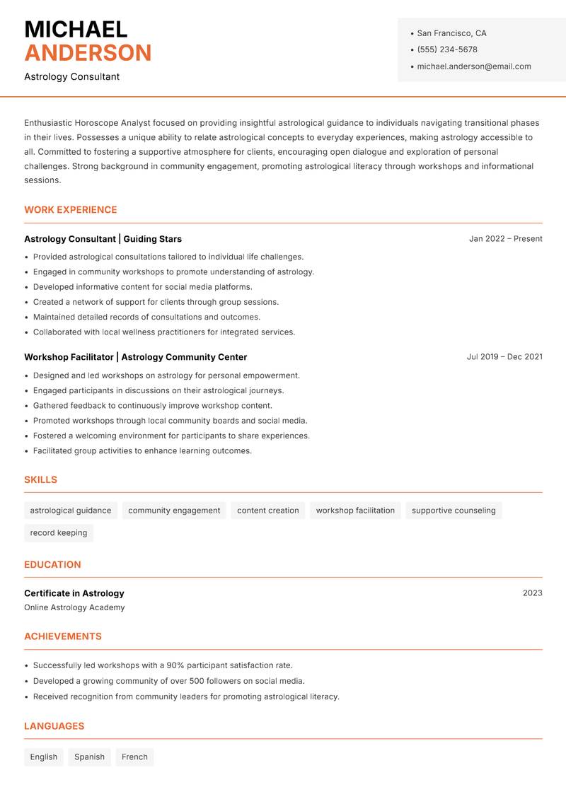 Horoscope Analyst resume template — Modern Professional