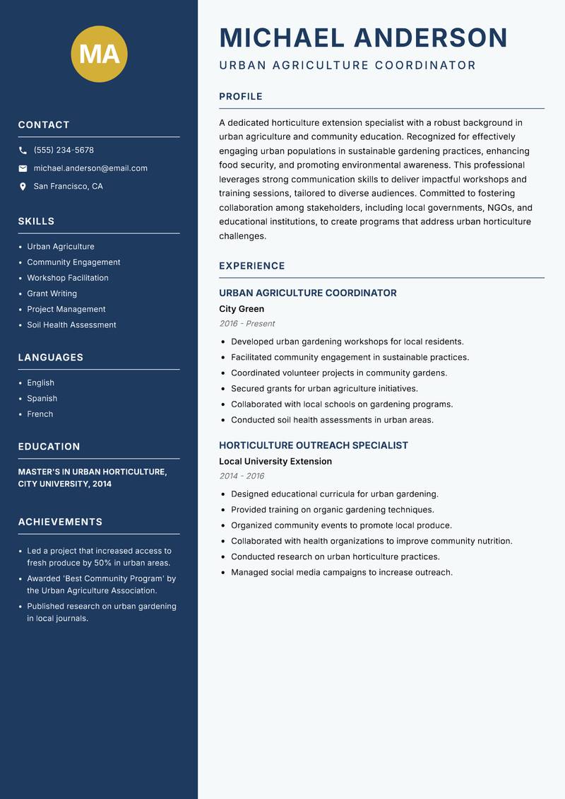 Horticulture Extension Specialist resume template — Classic Clean