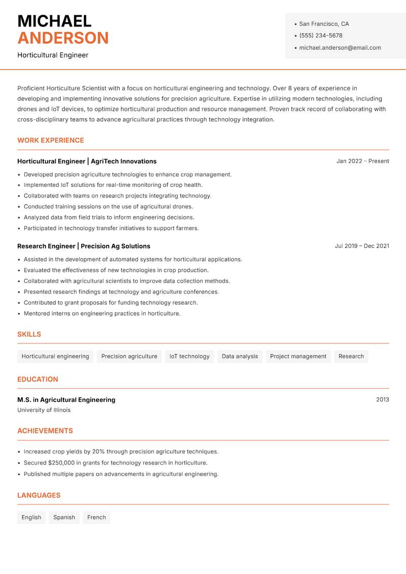 Horticulture Scientist resume template — Modern Professional