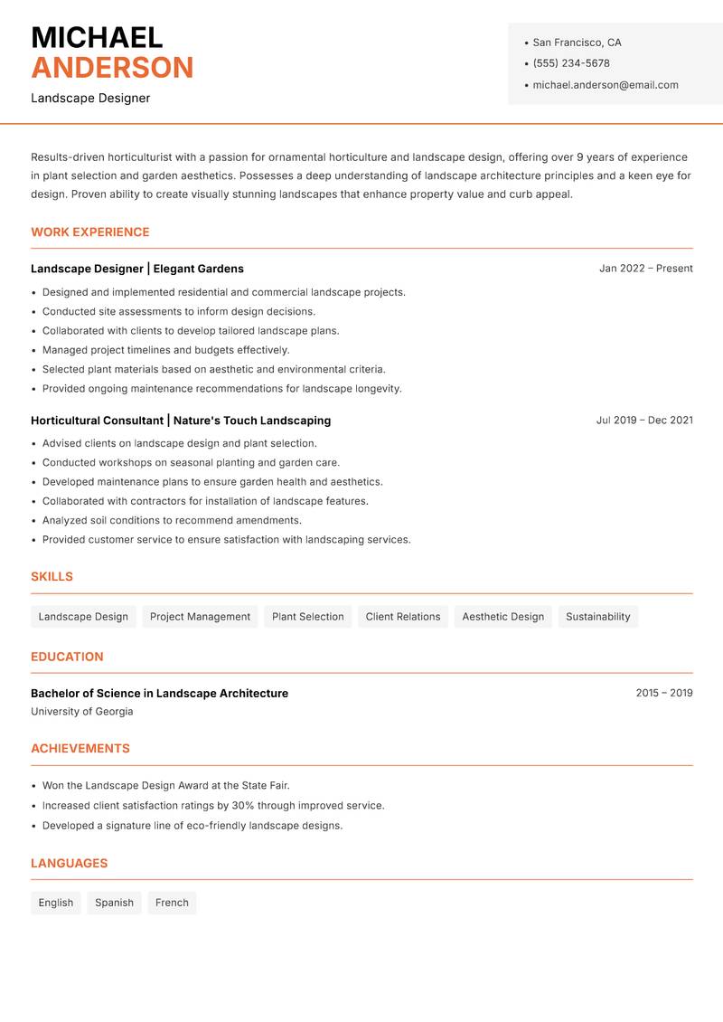 Horticulturist resume template — Modern Professional