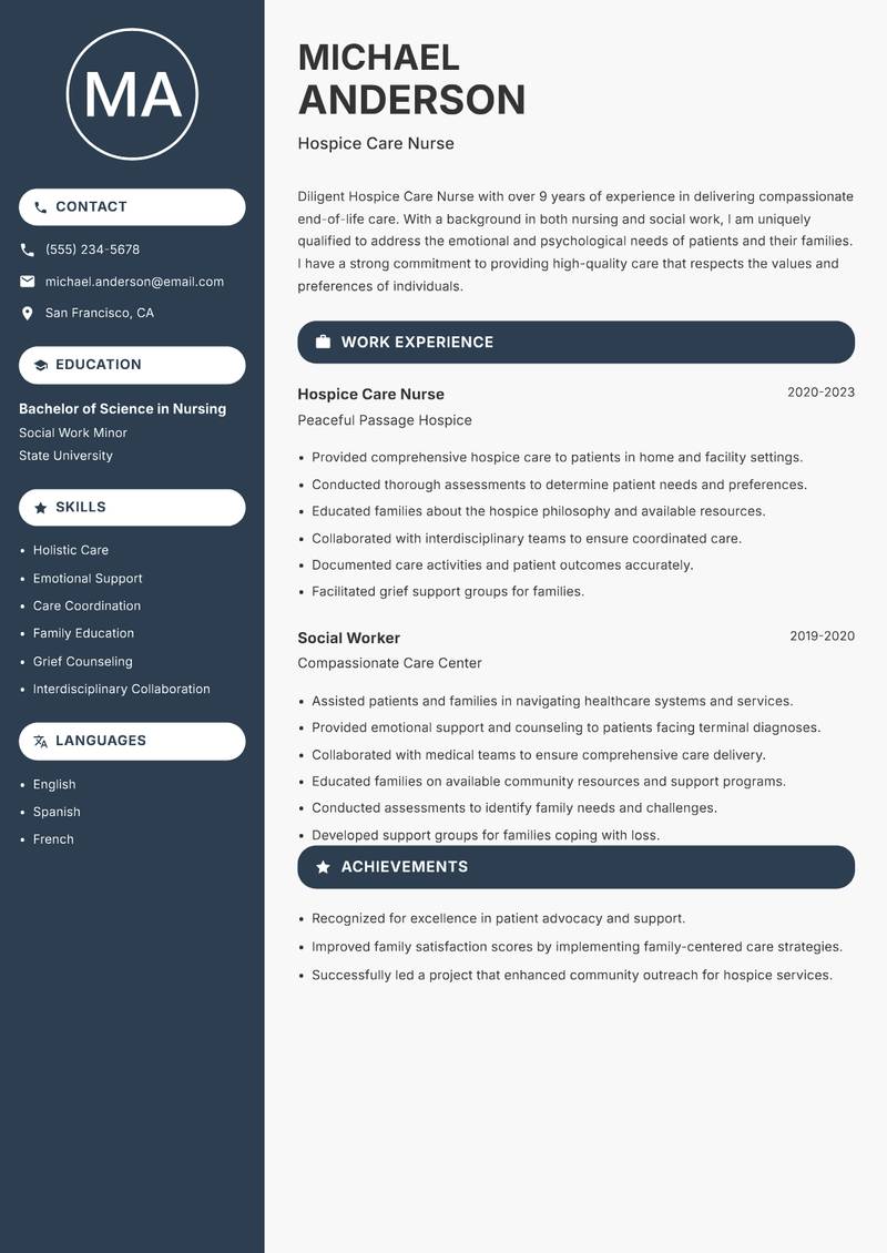 Hospice Care Nurse resume template — Compact