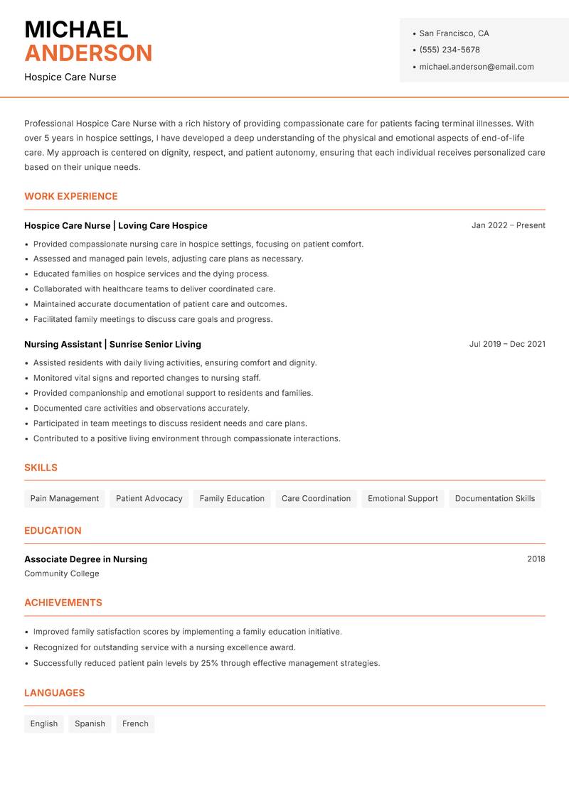 Hospice Care Nurse resume template — Modern Professional