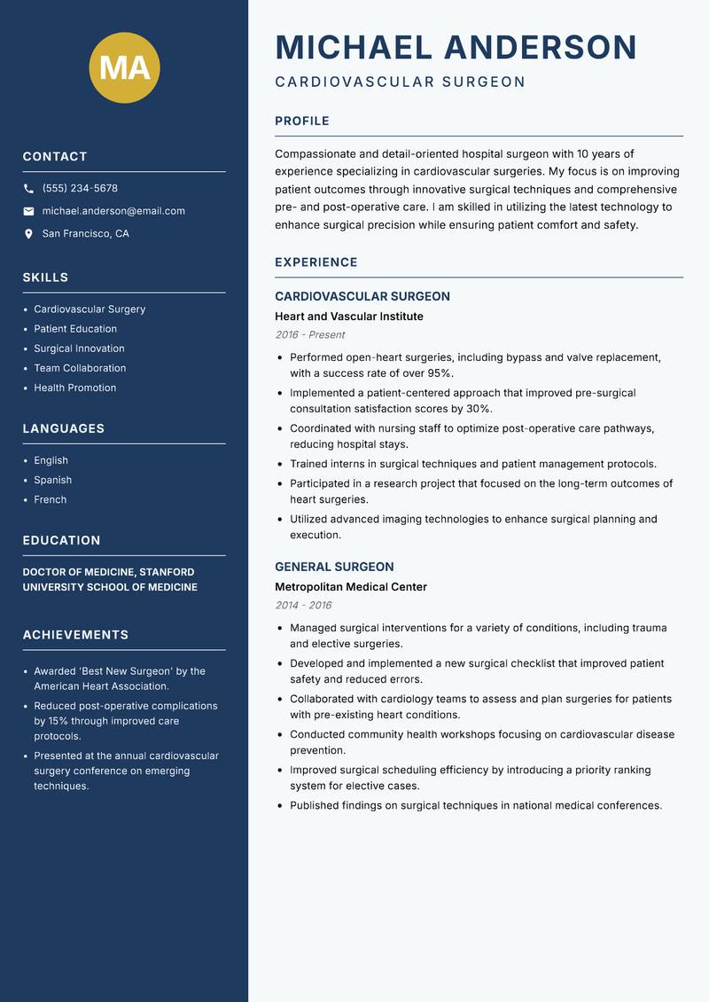 Hospital Surgeon resume template — Classic Clean