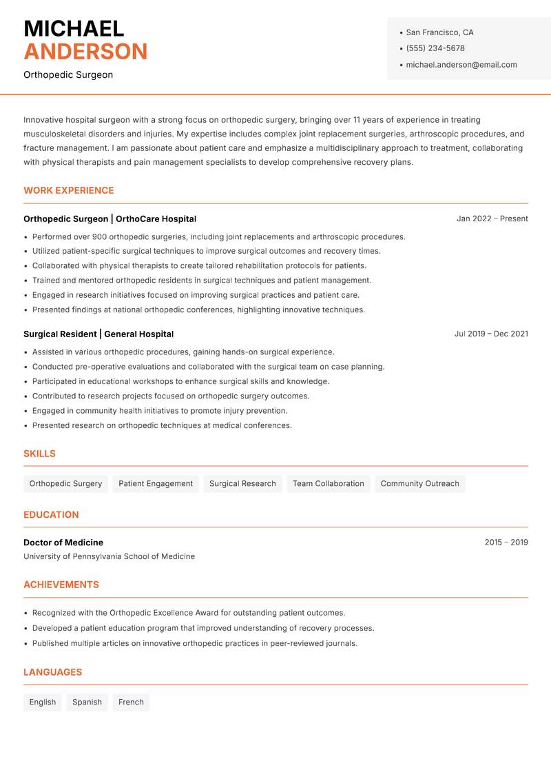 Hospital Surgeon resume template — Modern Professional