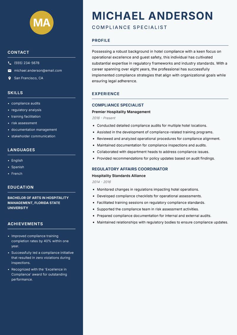 Hotel Compliance Officer resume template — Classic Clean