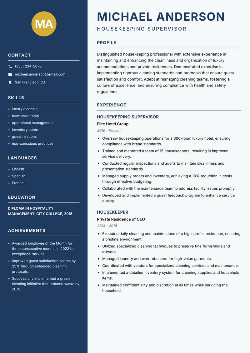 Housekeeper resume template — Classic Clean