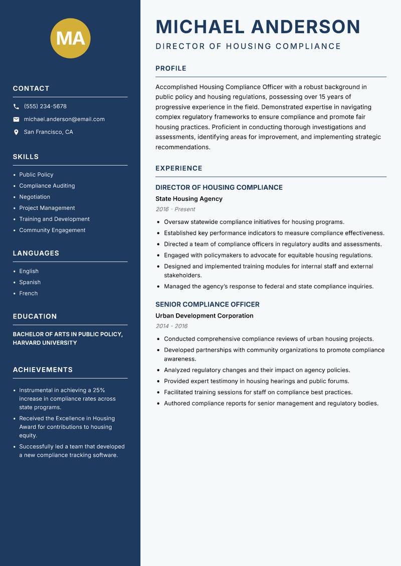 Housing Compliance Officer resume template — Classic Clean