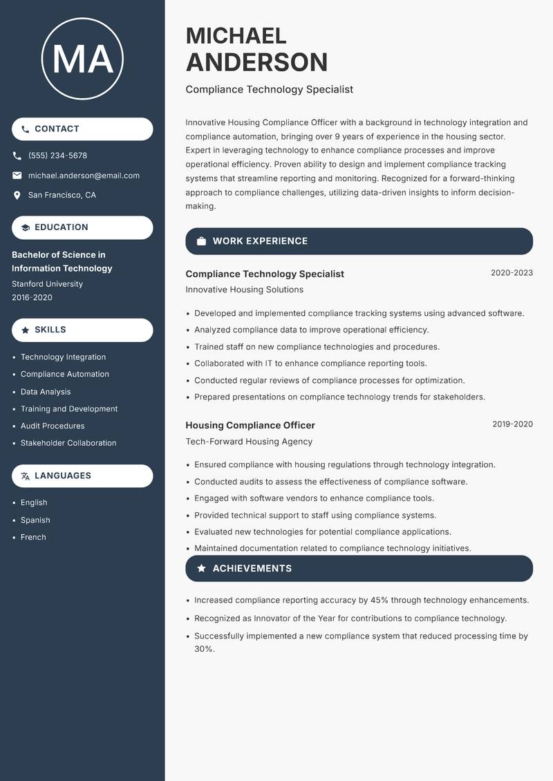 Housing Compliance Officer resume template — Compact