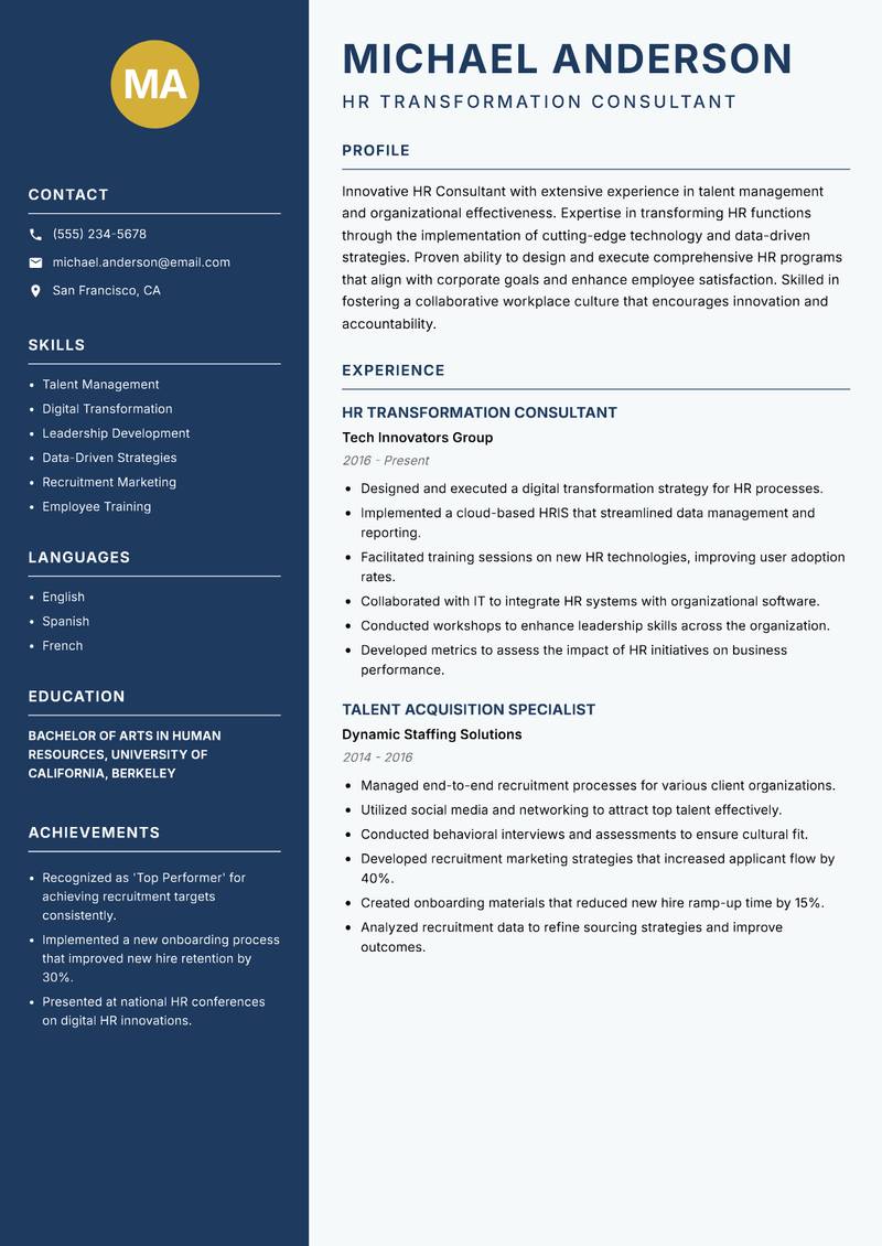 HR Consultant resume template — Classic Clean