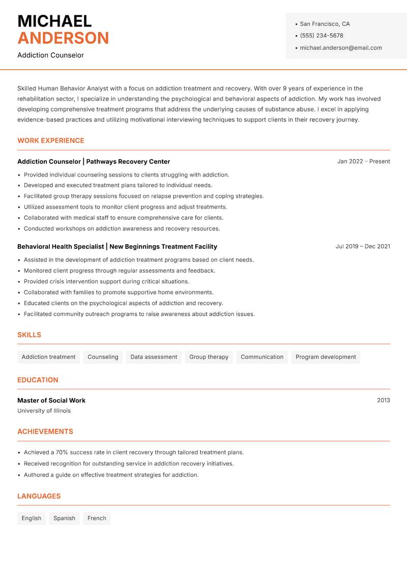 Human Behavior Analyst resume template — Modern Professional
