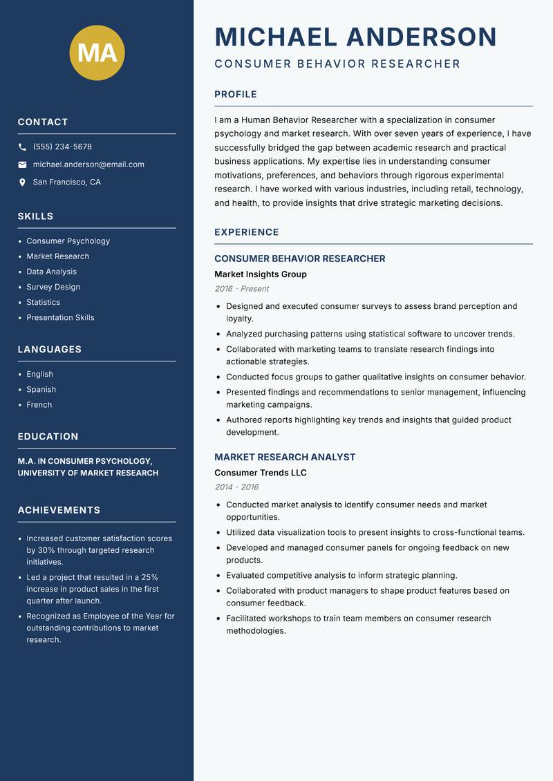 Human Behavior Researcher resume template — Classic Clean